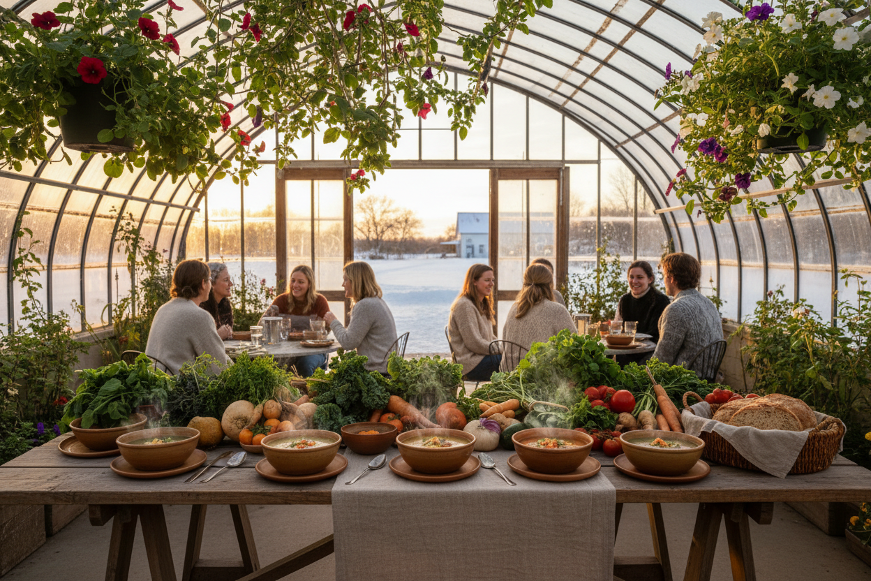 A COZY BOWL
A Greenhouse Soup Experience
Join us for A Cozy Bowl, a welcoming greenhouse soup gathering rooted in organic farming, community, and simple nourishment.
This is an invitation to step outside the city, slow down, and gather around food in a living greenhouse, surrounded by plants, flowers, and natural light, while winter settles quietly across the farm outside. A place to reconnect with the land, with others, and with yourself.
Enjoy a buffet-style tasting of chef-crafted soups using organic