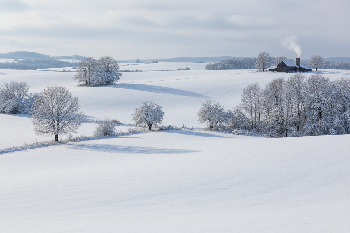 The stark, quiet beauty of the snow-covered farm. 